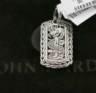 JOHN HARDY Mens Silver Black Chalcedony Dogtag Pendant $495  