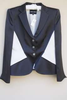   Giorgio Armani Black & White Satin Jacket Blazer Size 48 14 New  