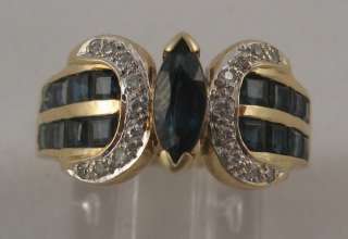 Estate 1.30ct Blue Sapphire Diamond 14k Cocktail Ring  