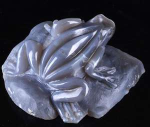 Natural Agate & Crystal FROG Sculpture/Carving #T43  