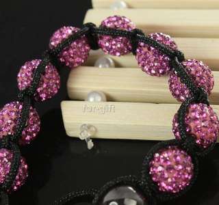 Pink Crystal Disco Ball Beads Handmade Macrame HIPHOP Bracelet 