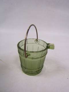 Vintage Glass Bucket ashtray green glass 2 1/2 tall  