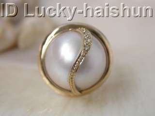 Classic 18mm South Sea white Mabe Pearl Rings 14K solid  