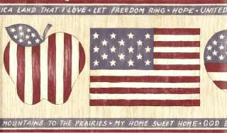 PATRIOT COUNTRY ALL AMERICAN FLAG & HEART Wallpaper bordeR Wall  