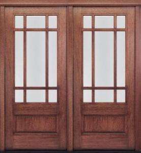   Prairie Style Solid Mahogany French Double Entry Doors 6 0x6 8  