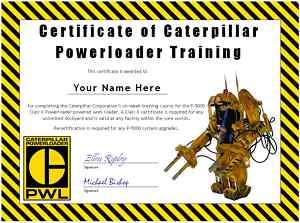 Certificate of Caterpillar Powerloader Training Aliens  