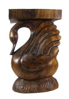 Hand Carved Acacia Wood Swan Plant Stand  