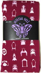 ANNA SUI Pantyhose TIGHTS Burgundy CHAIRS Patterned HOSIERY M/L   Free 