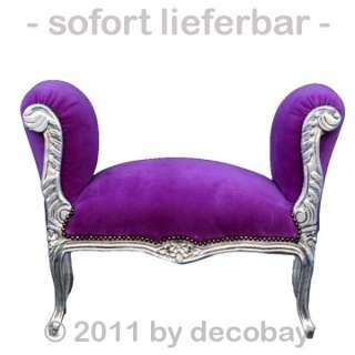 Barock Antik Sitzbank Möbel Massivholz Hocker in lila   silber Antik 