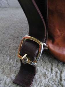ORLANDI Brown COGNAC Leather Vintage LARGE Crossbody Hobo Shoulder Bag 