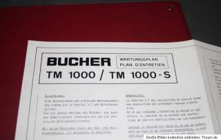 BUCHER TM 1000 / TM 1000 S Ersatzteilliste + Wartungsplan Original 