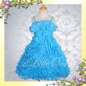 Blue Wedding Flower Girl Pageant Party Dress Size 6 7  