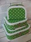 Kinderkoffer aus Pappe Grün & weiße Punkte Pappkoffer *