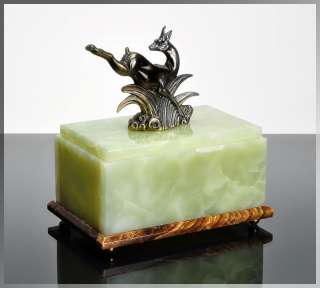 unique art deco cigar box jewel box green onyx brown marble silver 