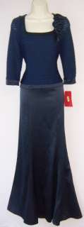   Navy Blue Satin 3/4 Sleeve Formal Evening Gown long Dress 6 NWT  