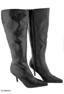 WOMENS LADIES BLACK FAUX LEATHER KNEE LENGTH BOOTS 4  8  