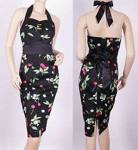 BLACK CHERRY FITTED 40S 50S ROCKABILLY PENCIL WIGGLE DRESS uk 8 22 