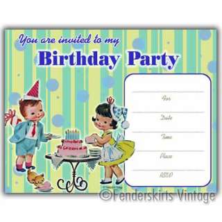 Vintage Kids Retro Stripe Birthday Party Invitations  