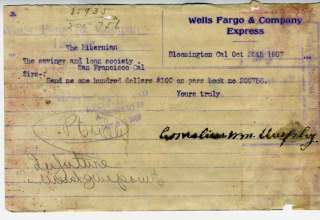 1907 Wells Fargo & Co Letterhead Bloomington CA  