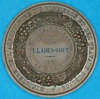   III / FRENCH EMPIRE / 1865 GRANDE MEDAILLE CUIVRE / AGRICULTURE / DAX