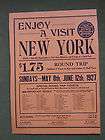 1927 NEW YORK CENTRAL RAILROAD Round Trip Advertisin