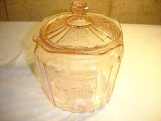 Pink depression Mayfair open rose cookie jar with lid  