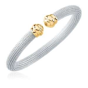  Cuff Bracelet in 14 Karat Yellow Gold and Silver Jewelry