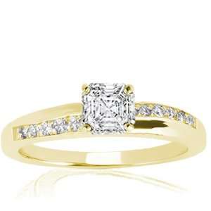  0.75 Ct Asscher Cut Diamond Engagement Ring Pave Setting 