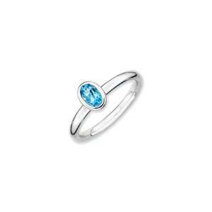    SS Stackable Oval Blue Topaz Solitaire Ring, Size 9 Jewelry