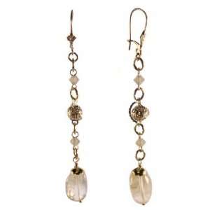 Citrine Extra Long Drop Earrings with SWAROVSKI ELEMENTS Crystal Gold 
