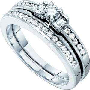 10k White Gold 0.43 Dwt Diamond Round center Bridal Set Wedding Ring 