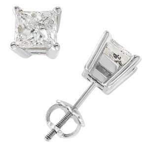    18k White Gold & Princess Diamond Stud Earrings (1.50 ctw) Jewelry