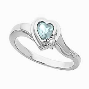  14K White Gold Heart Shaped Sky Blue Topaz and Diamond Ring Jewelry