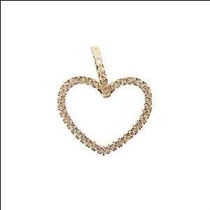  Gold, Open Heart Pendant Charm Lab Created Gems 19mm Wide Jewelry