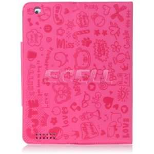   HOT PINK CUTE PRINT LEATHER CASE STAND FOR APPLE iPAD 2 Electronics