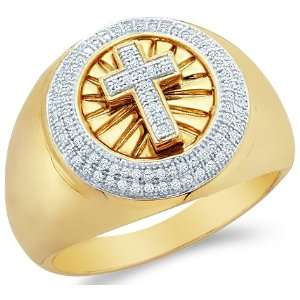   Gold Cross Fashion Micro Pave Set Round Cut Mens Diamond Wedding Ring