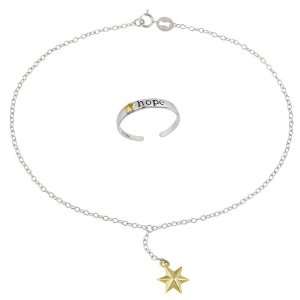  Sterling Silver and Gold Plated Toe Ring and Chain Anklet 