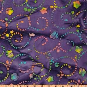  44 Wide Indian Batik Scroll Purple/Multi Fabric By The 