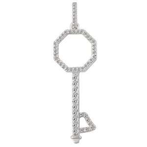   Diamond 14K White Gold Key Pendant Necklace David Murad Jewelry
