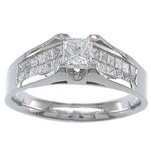   14K. White Gold Princess Cut Diamond Invisible Style Engagement Ring