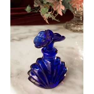    Cobalt Blue Glass Flower Top Perfume Bottle