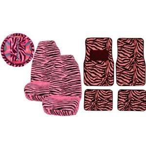   Animal Print Seat Covers Wheel Cover, and Floor Mats Set   Zebra Pink