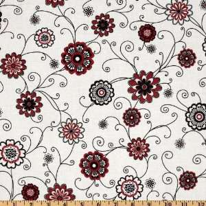   Floral Vines Black/Red/White Fabric By The Yard Arts, Crafts & Sewing