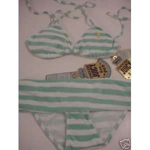   Juicy Couture Green/White Stripe Bikini Size Medium 