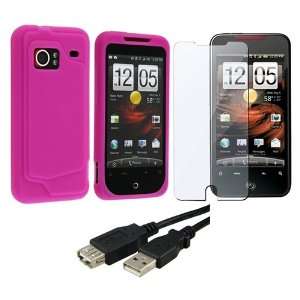  Hot Pink Silicone Gel Skin Case + 6FT USB Extension Cable 