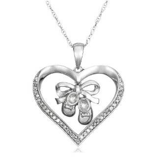 10k White Gold MOM Pendant and Baby Shoe Charm with Diamond Accent 