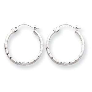  14k White Gold Satin & Diamond Cut Hoop Earrings Jewelry