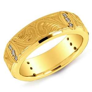  14K Yellow Gold Fancy Design Mens Diamond Band Ring Size 