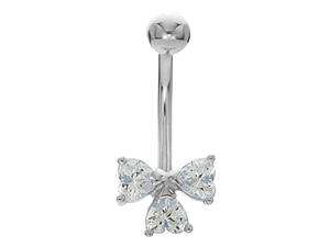    CZ Hearts Bow Tie 14k Yellow Gold Belly Button Ring