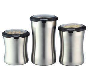 Air Tight Stainless Steel Kitchen Canister Set of 3 NEW  